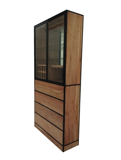 BCS-5091 Vetrine with 2 Glasses Doors & 4 Drawers